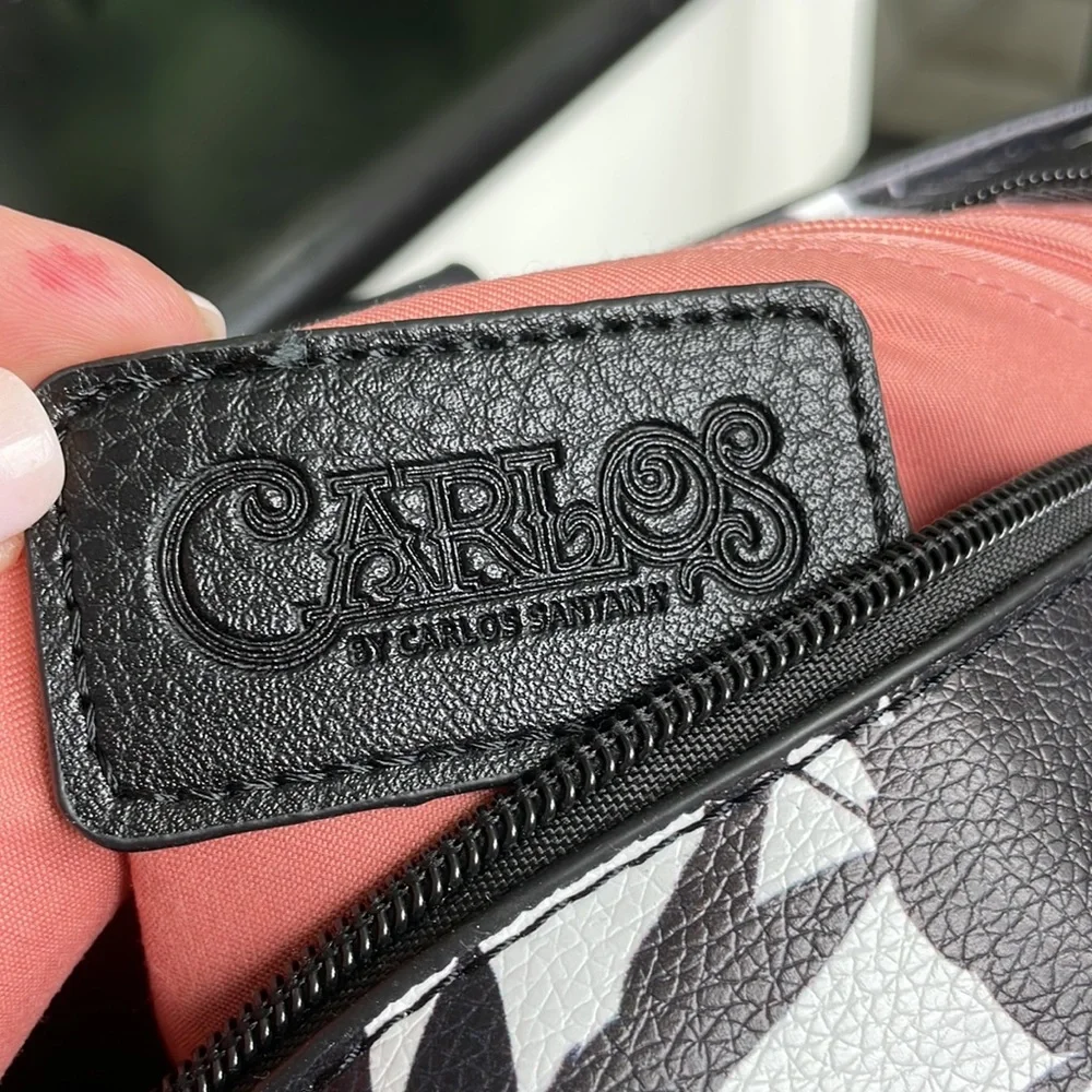 Carlos Santana, black white Crossbody shoulder handbag purse like new tropical - Picture 10 of 11